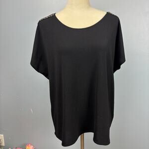 Dana Buchman Dolman Sleeve Black Short Sleeve Blouse Top Embellished Shoulder XL